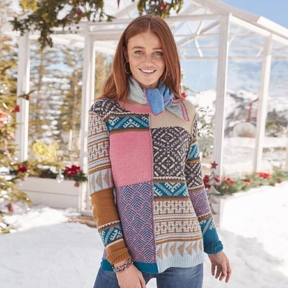 Sundance Fields of Fair Patchwork Multicolored Sweater Alpaca Wool Size Medium - Picture 2 of 6